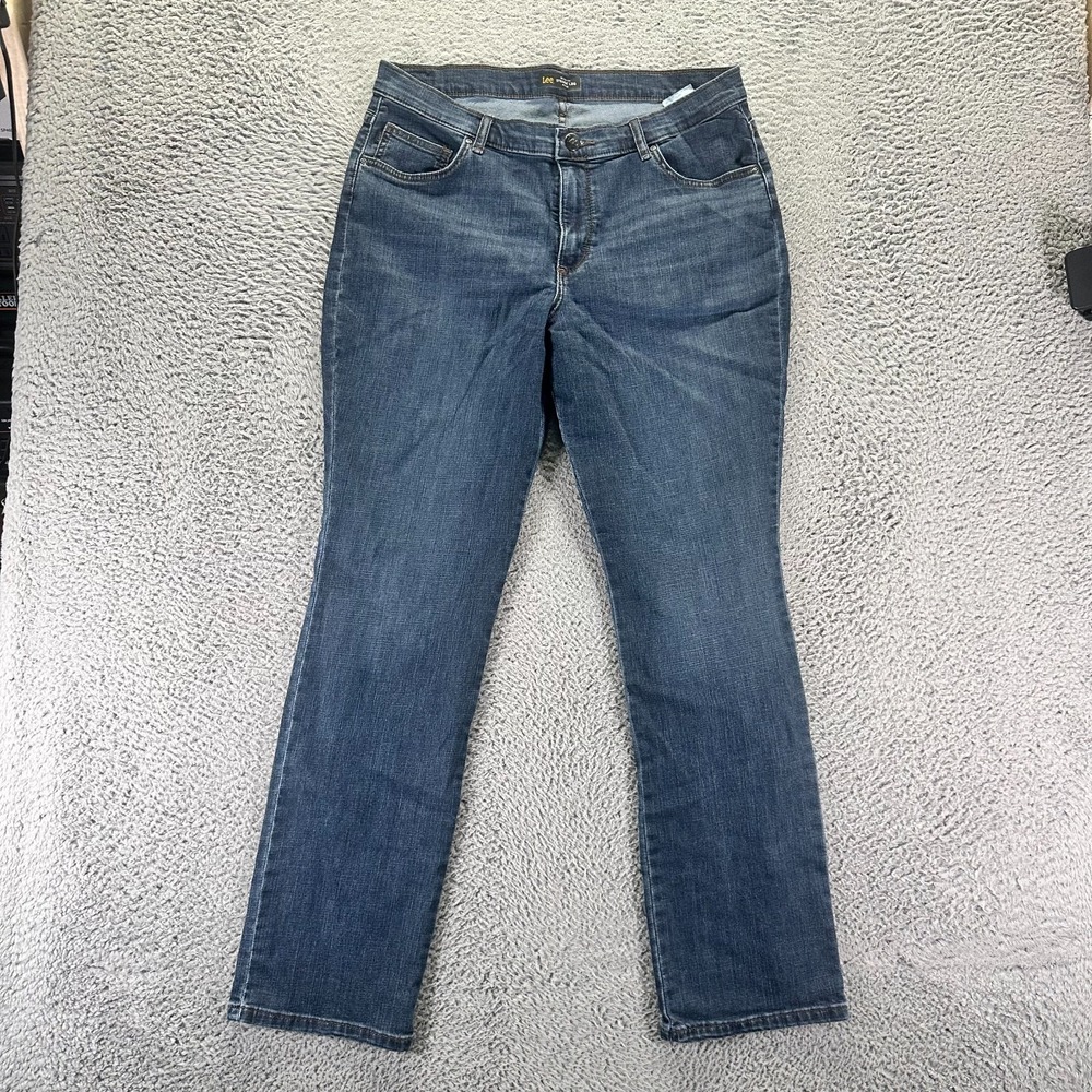 Lee Jeans Womens 16 Blue Cotton Denim Straight Relaxed Curvy Workwear Stretch